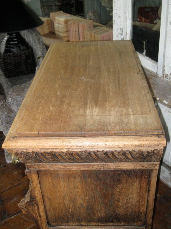 Flemish 1920's Double Door Bleached Oak Buffet For Sale 4