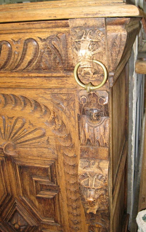 Flemish 1920's Double Door Bleached Oak Buffet For Sale 5