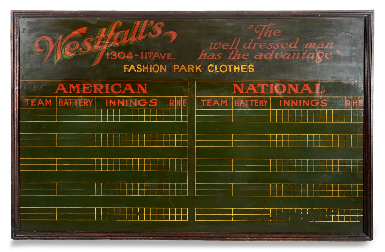 You are viewing an extremely rare and large baseball scoreboard in fantastic original condition. This is a baseball fans dream to acquire such a part of history that you will most likely never see again. The scoreboard was acquired from a collector