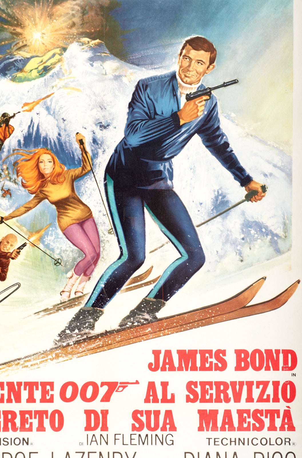 You are viewing a beautiful, vivid and original Italian movie poster from the iconic 1969 James Bond film, 