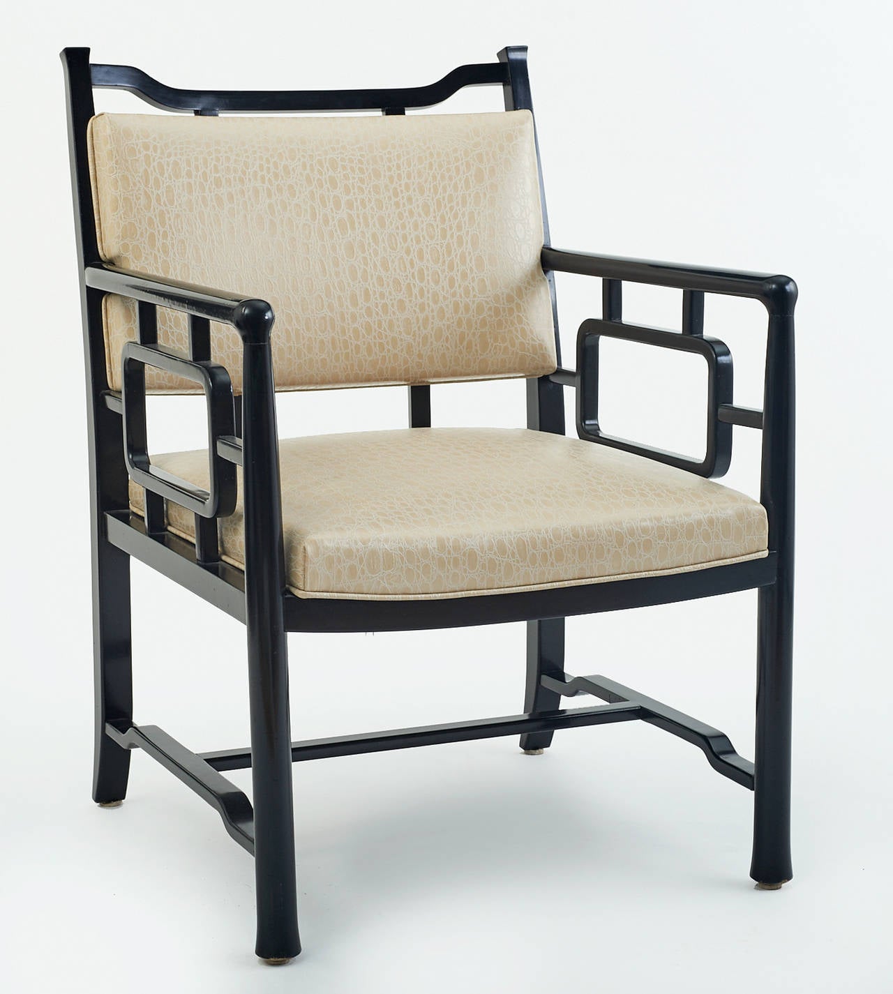 You are viewing an extremely rare pair of custom designed, circa 1945 open armed Asian inspired chairs by Paul Laszlo. These chairs were originally purchased back in 2006 or 2007 from a California residence, and possibly have been there since 1945.