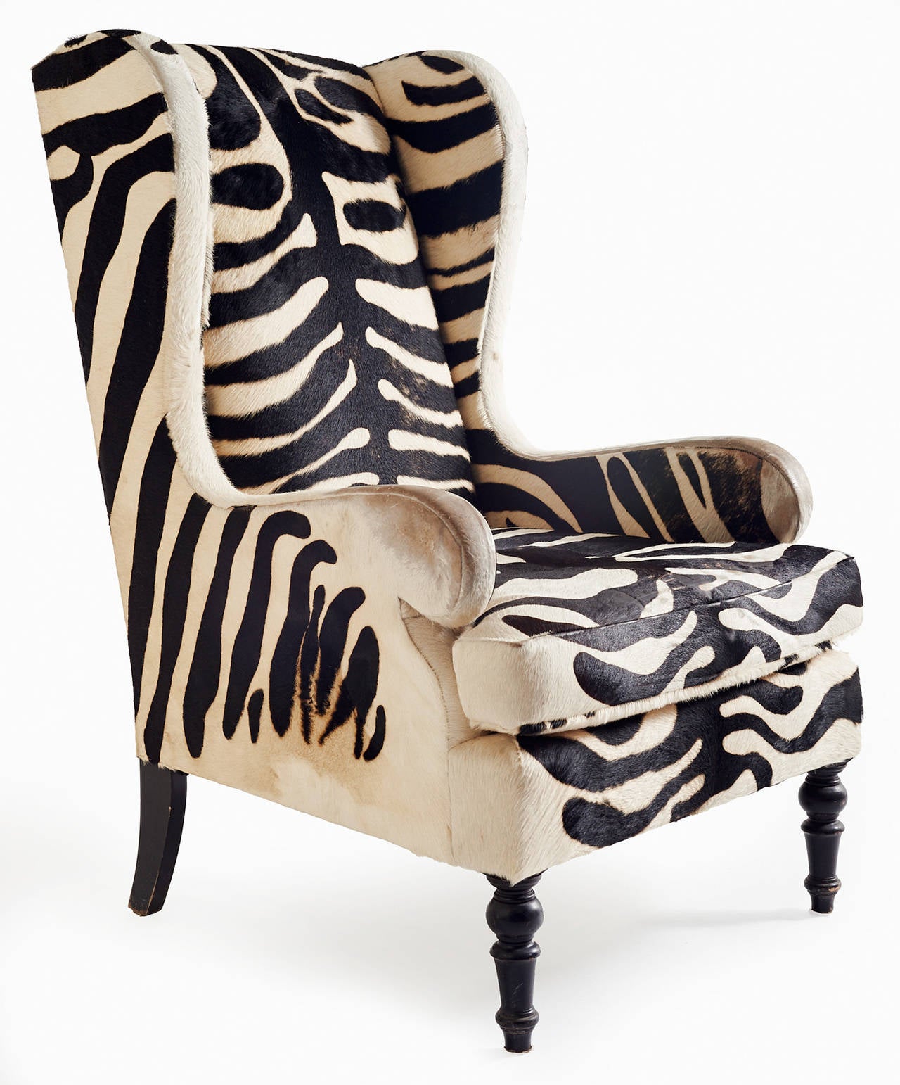 American 20th Century Faux Zebra Wingback Chairs