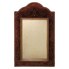 Vintage Velvet-and-Brass-Nail Framed Mirror