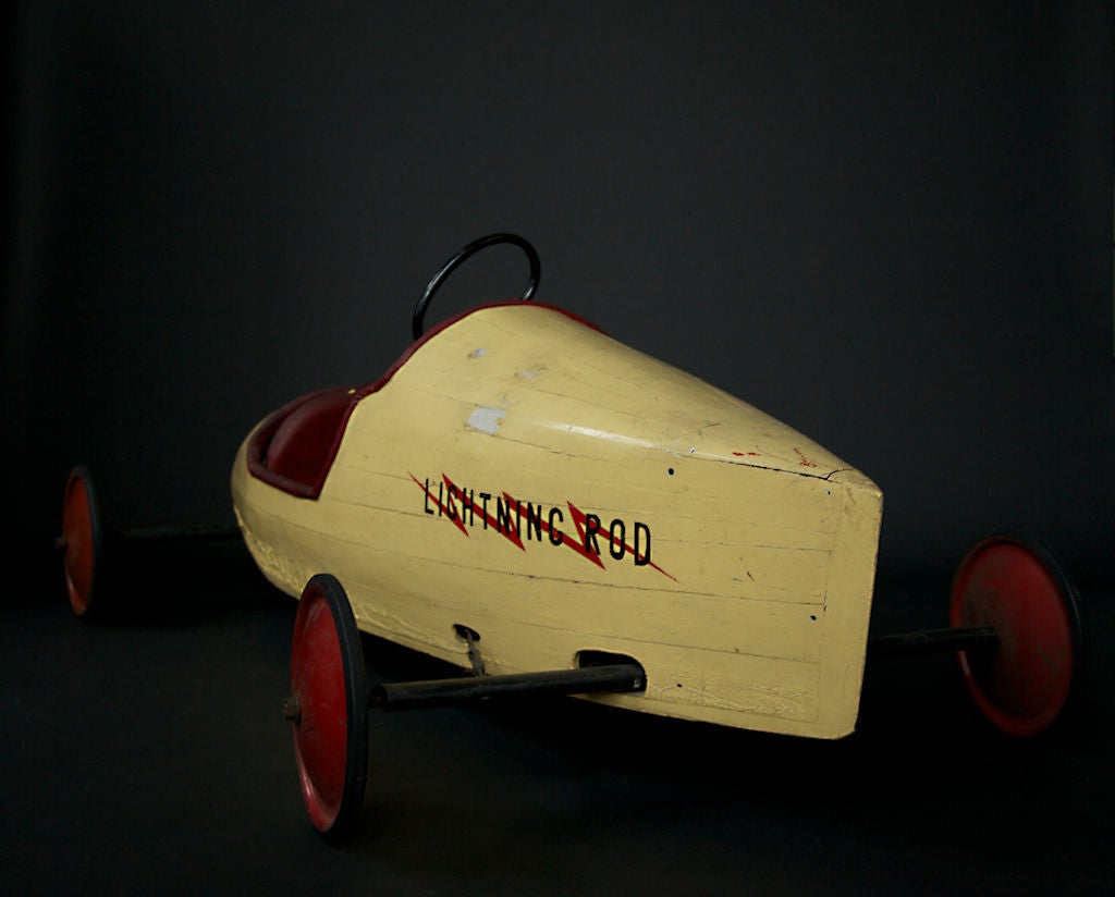 Rare and original, great Americana soap box derby car with boat-tail front, car is called 