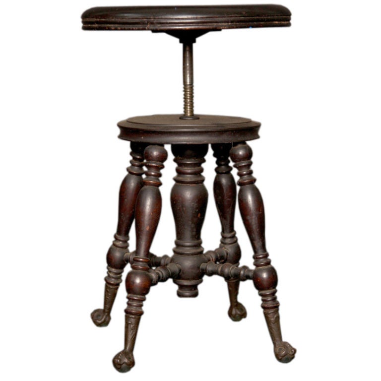 Late 19th Century Piano Stool Ball and Claw Glass Feet