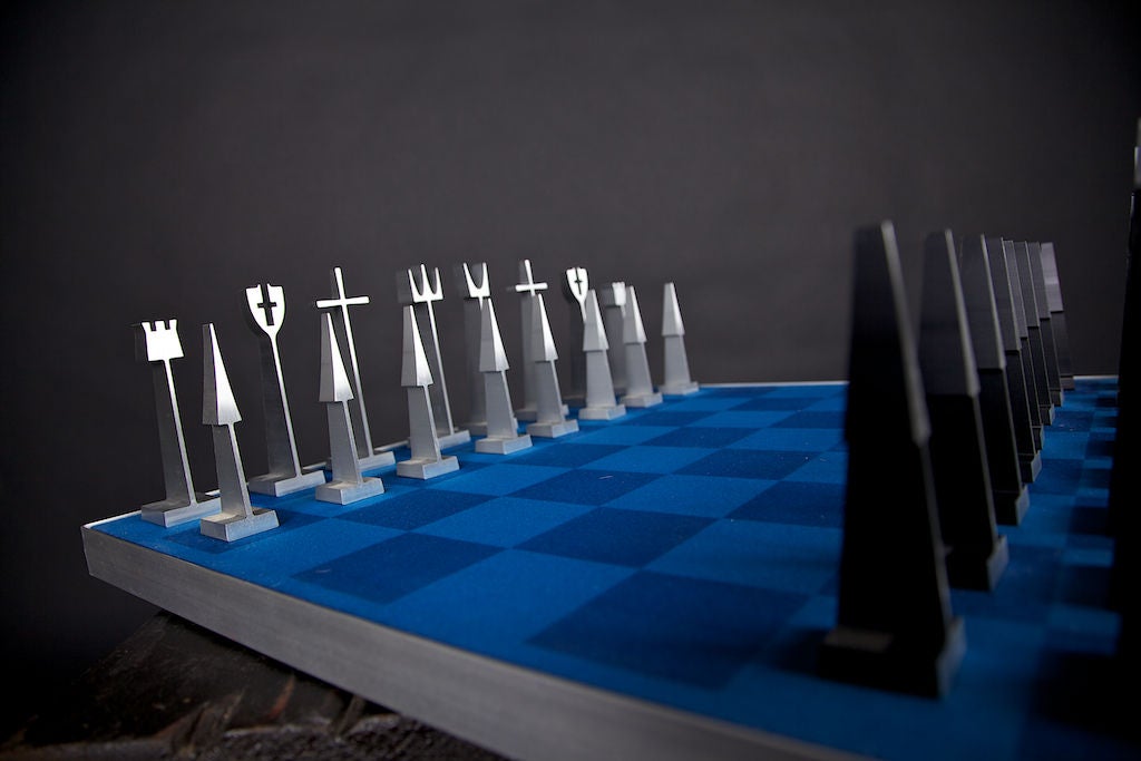 Fabric Austin Creations Metal Chess Set, with Storage or Display Case