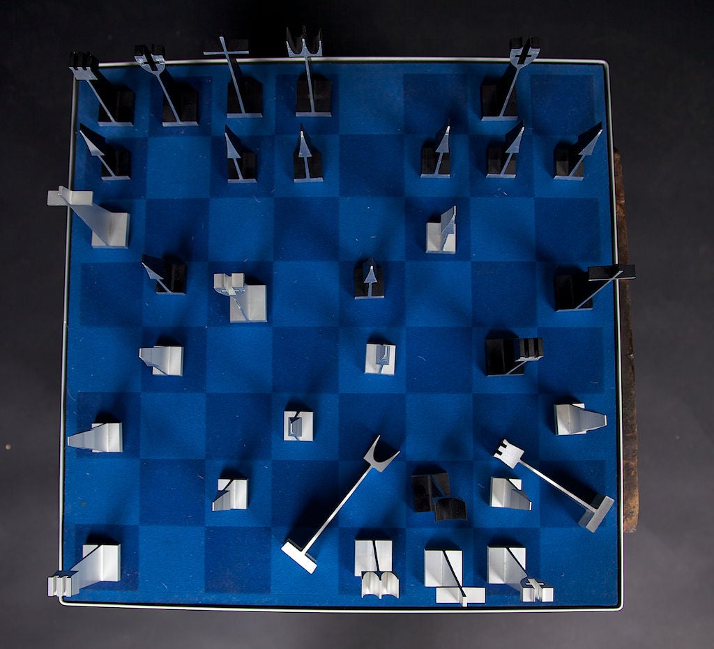 Mid-20th Century Austin Creations Metal Chess Set, with Storage or Display Case