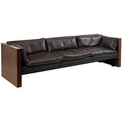 Vintage 1970s Leather Rosewood Sofa in the Manner of Milo Baughman