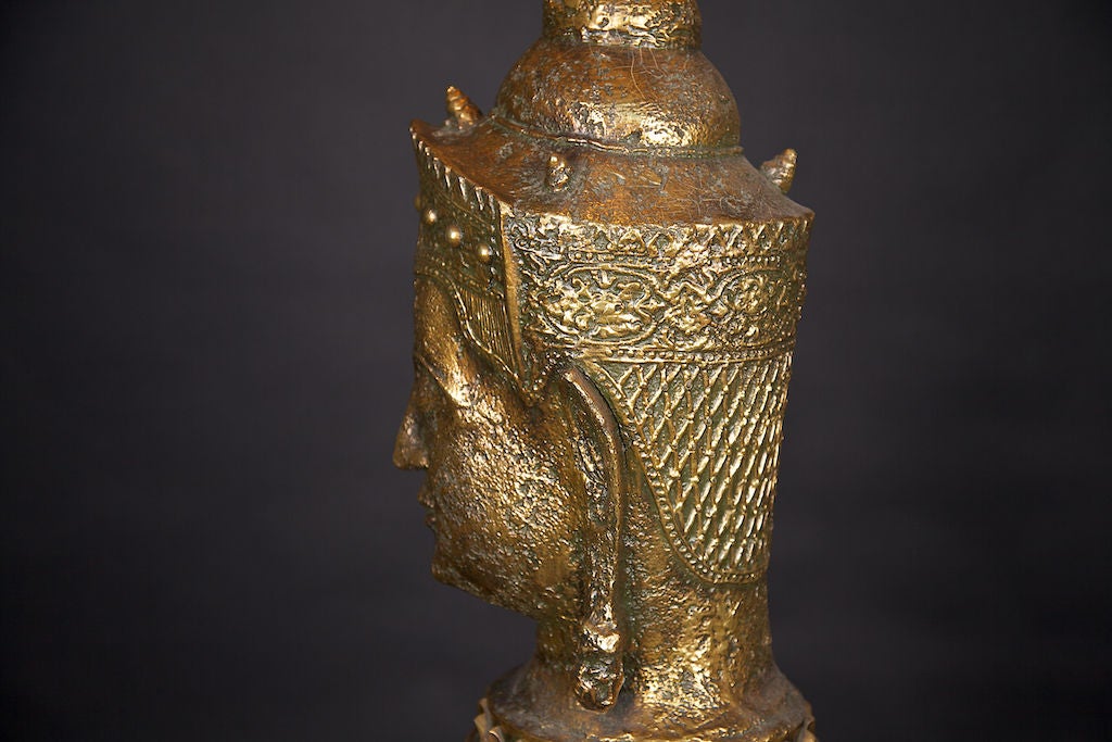 Gold Leaf Gold-Leaf Asian Table Lamp with Original Shade For Sale
