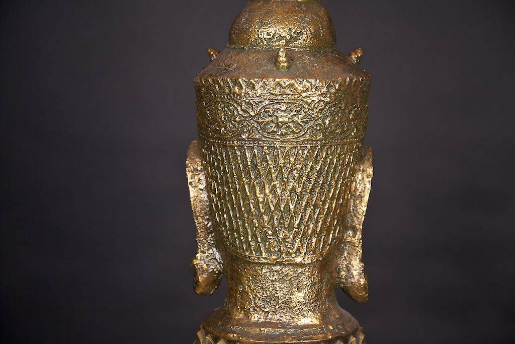 Gold-Leaf Asian Table Lamp with Original Shade For Sale 1