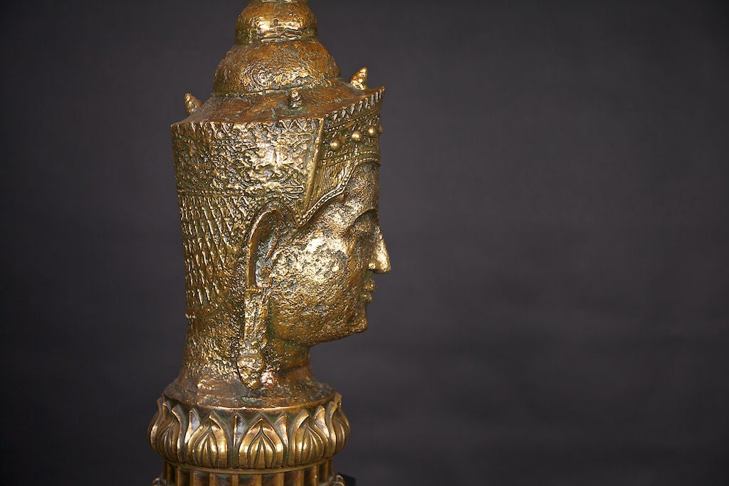 Gold-Leaf Asian Table Lamp with Original Shade For Sale 3