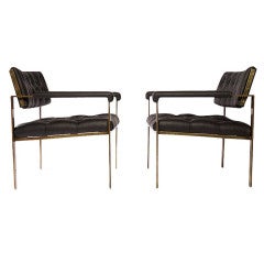 Pair of Harvey Probber Armchairs in Bronze with Black Leather