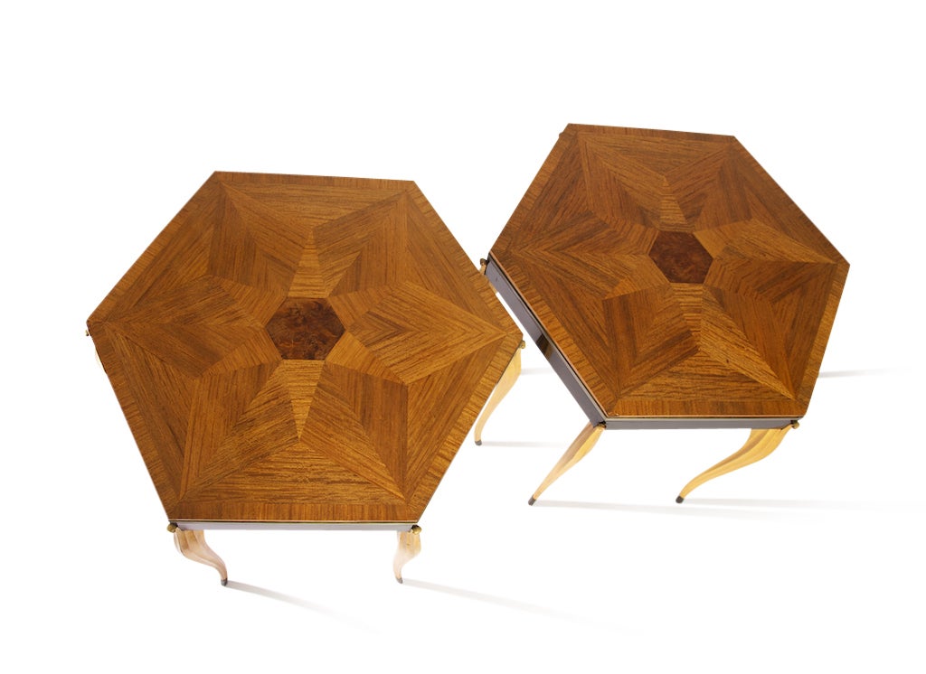 Burl Pair of 1940s Swedish Side Tables with Inlaid Rosewood Parquet Top