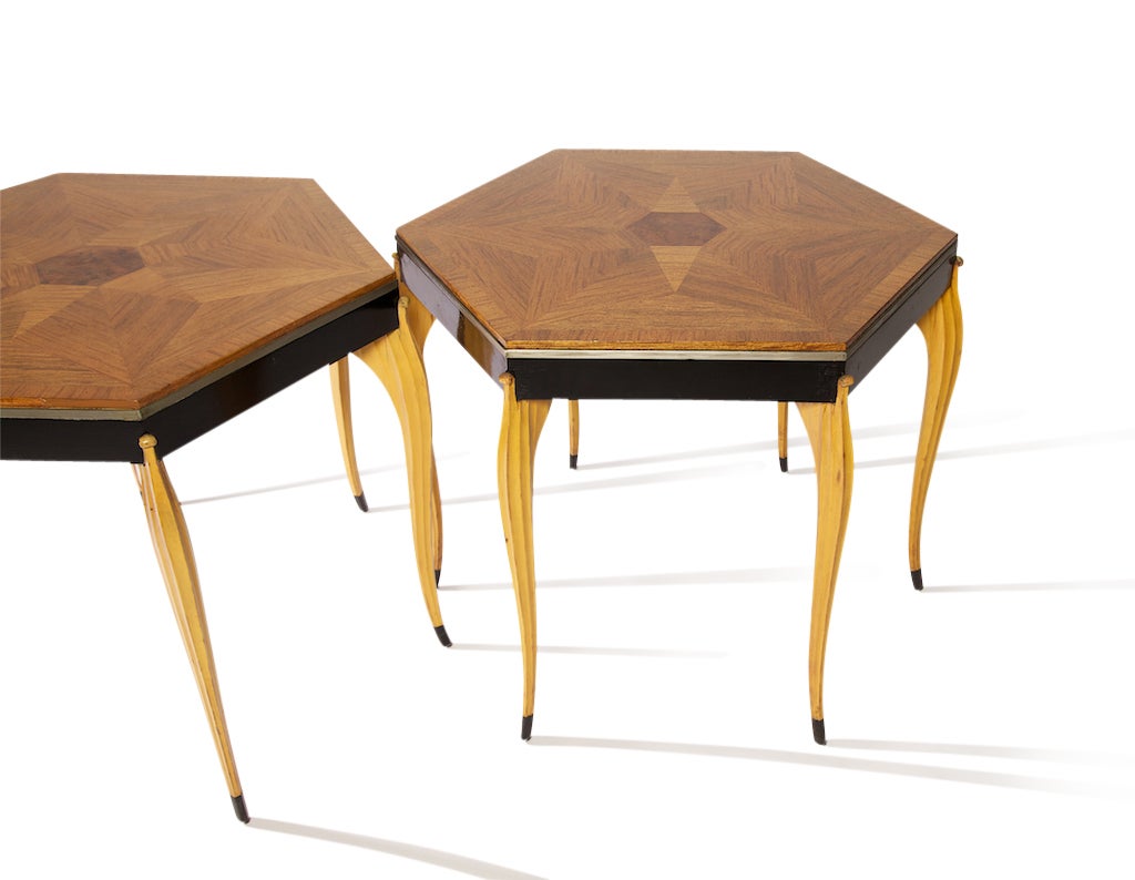 Pair of 1940s Swedish Side Tables with Inlaid Rosewood Parquet Top 3