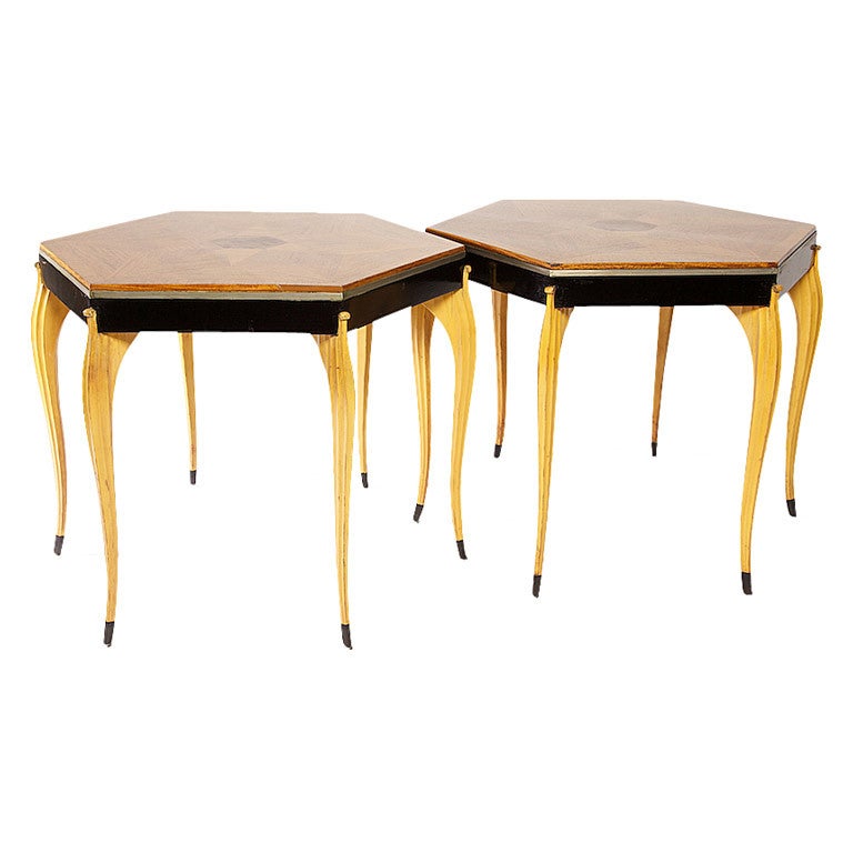 Pair of 1940s Swedish Side Tables with Inlaid Rosewood Parquet Top