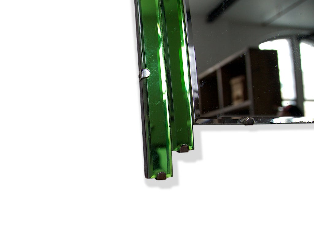 Mid-20th Century Art Deco Era Hanging Mirror, with Green Glass Accents
