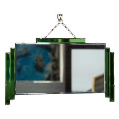 Vintage Art Deco Era Hanging Mirror, with Green Glass Accents