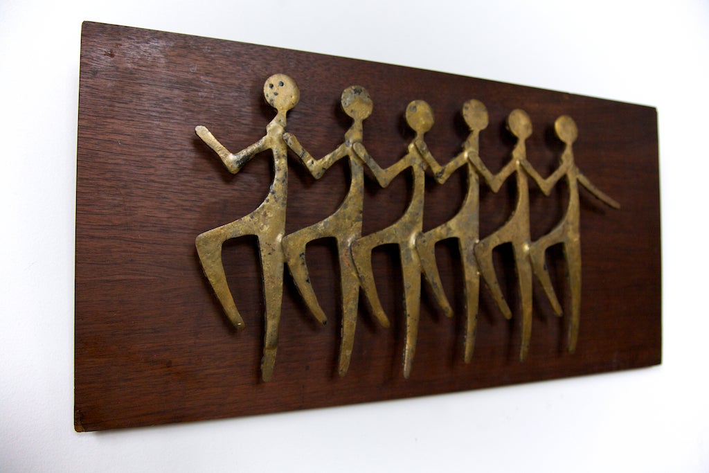 Whimsical, dancing 'chorus line' plaque, makes great wall art for a mid-century modern home, or for an entryway.