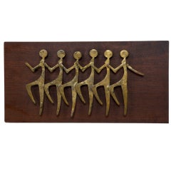 Retro Bronze and Wood "Chorus Line" Plaque