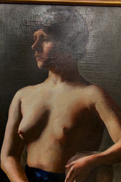 Art déco Jeune femme nue, huile sur toile d'Alexander Brook, circa 1920 en vente