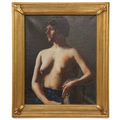 Antique Nude Young Woman, Oil on Canvas by Alexander Brook, circa 1920s