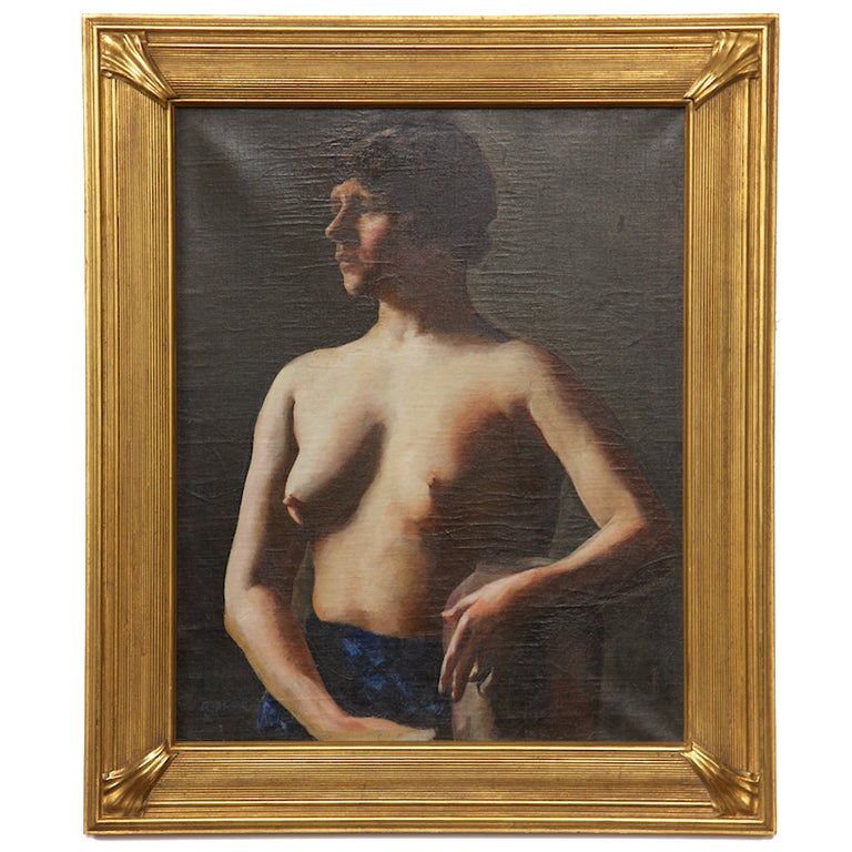 Jeune femme nue, huile sur toile d'Alexander Brook, circa 1920 en vente