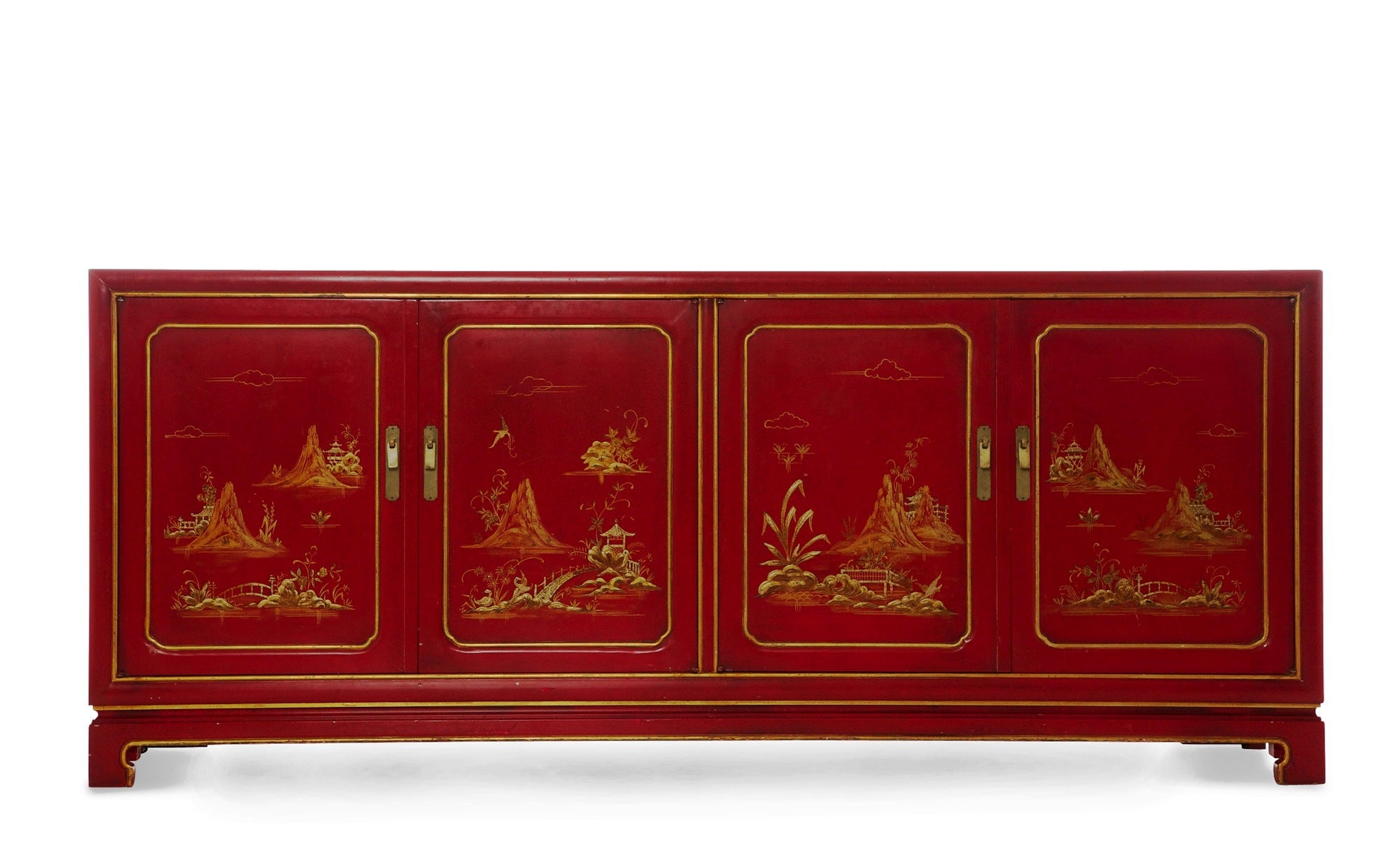 Red Lacquer Chinoiserie Credenza by John Widdicomb