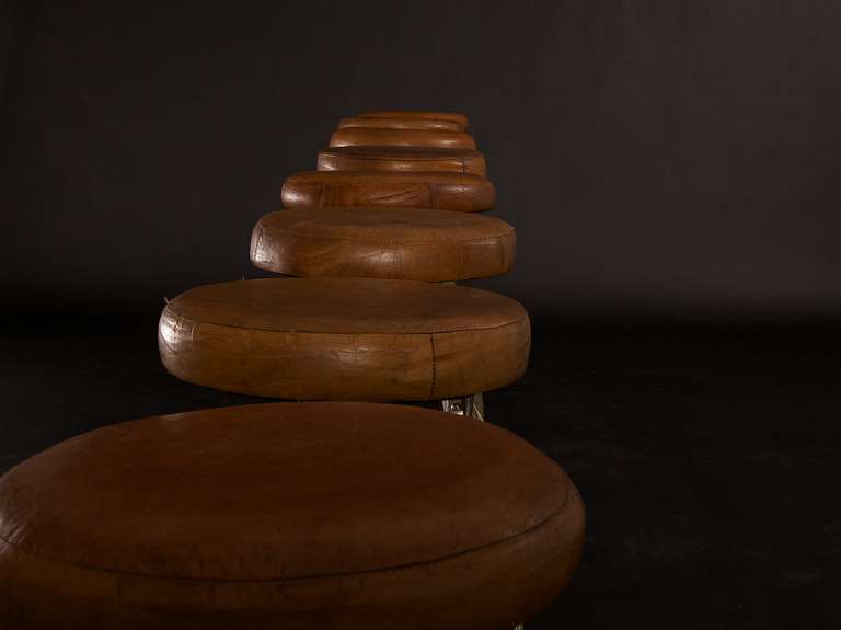 Set of Eight 1920s Jeweler Stools with Brown Leather Seats 2