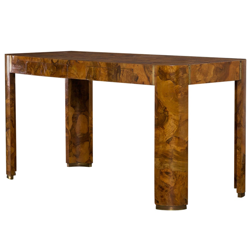 Italian Olive Wood Desk with Brass Accents