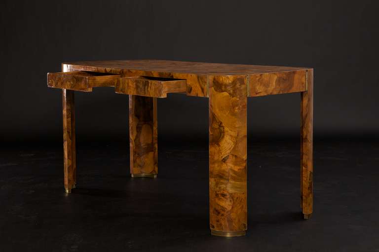 Italian Olive Wood Desk with Brass Accents 3