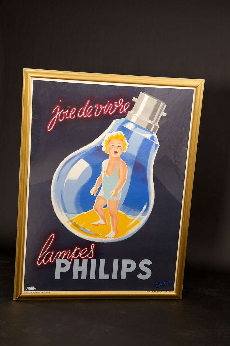 Poster mit großen Philips-Lampen (Art déco) im Angebot