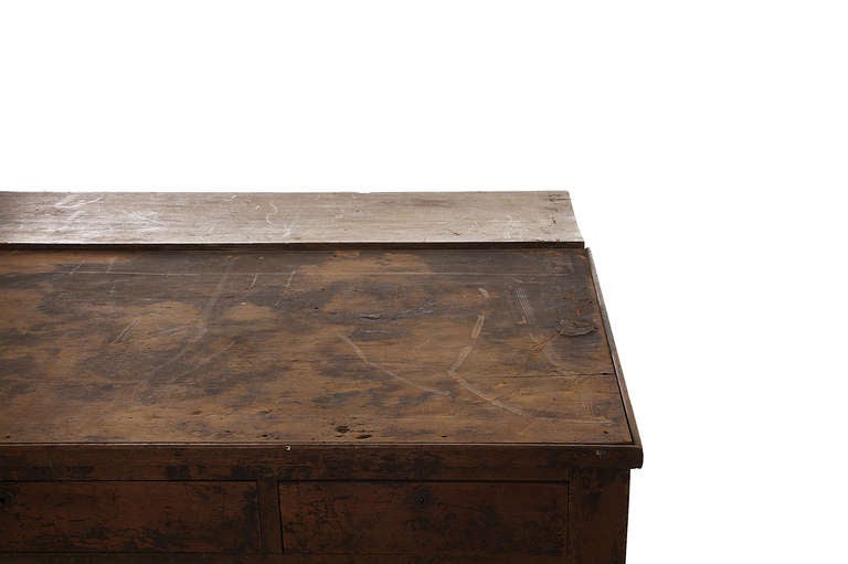 19th Century Five Drawer Wooden Writing Desk In Distressed Condition In New Rochelle, NY