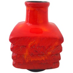 Retro Large Red-Orange Facette Floor Vase / Table Vase / Lamp Base