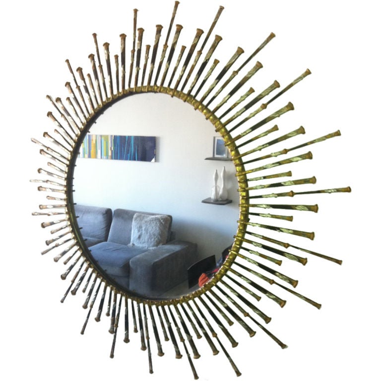 Curtis Jere Round Nailhead Mirror (Signed) at 1stDibs