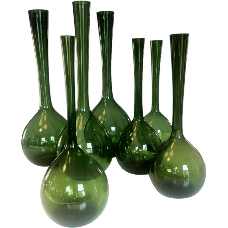 Collection of 7 Green Gullaskruf Vases by Arthur Percy