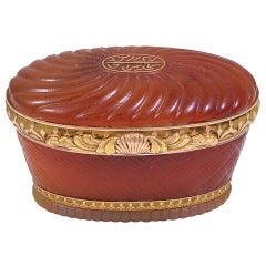 Carved Stone Box With Gold Inlay