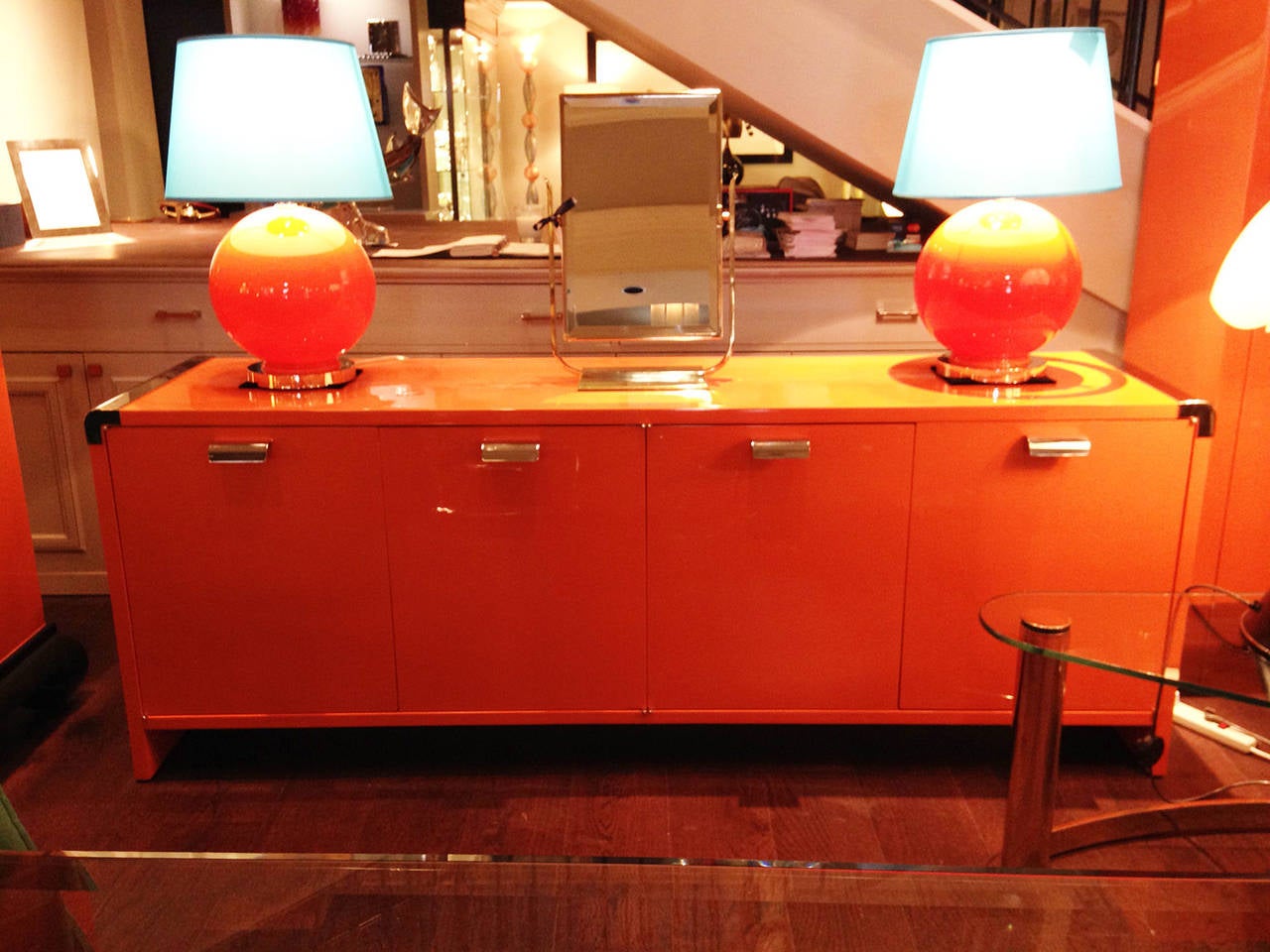 Orange Lacquer Credenza by Pace In Excellent Condition In Palm Beach, FL