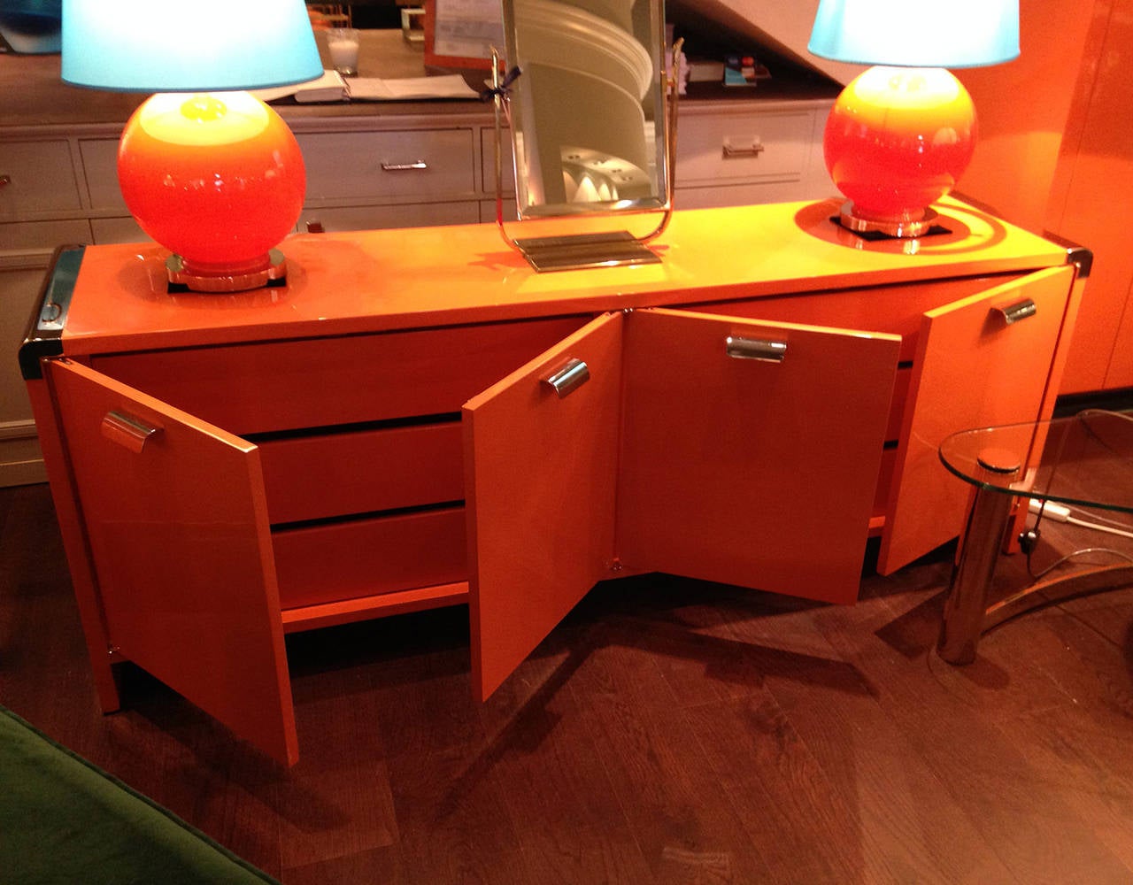 Late 20th Century Orange Lacquer Credenza by Pace