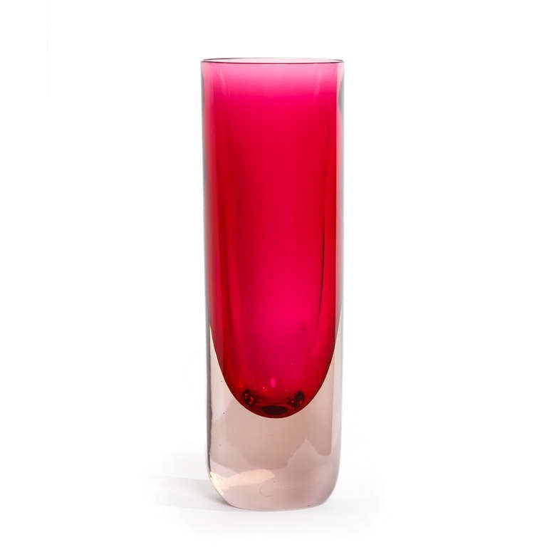 Tall Sommerso Murano glass vase designed by Flavio Poli for Seguso.