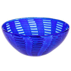 Murano Blue and White Cane Bowl by Cenedese
