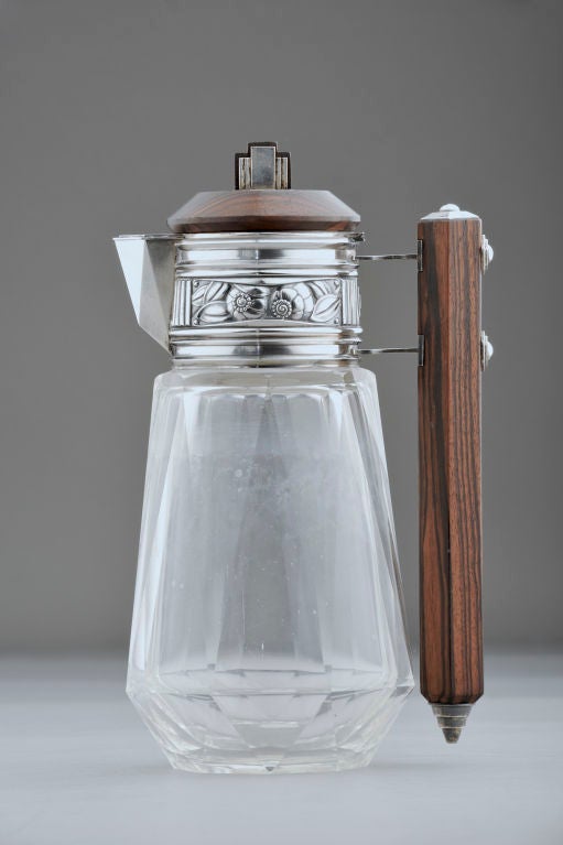 French Art Deco Silver & Cut Glass Claret Jug