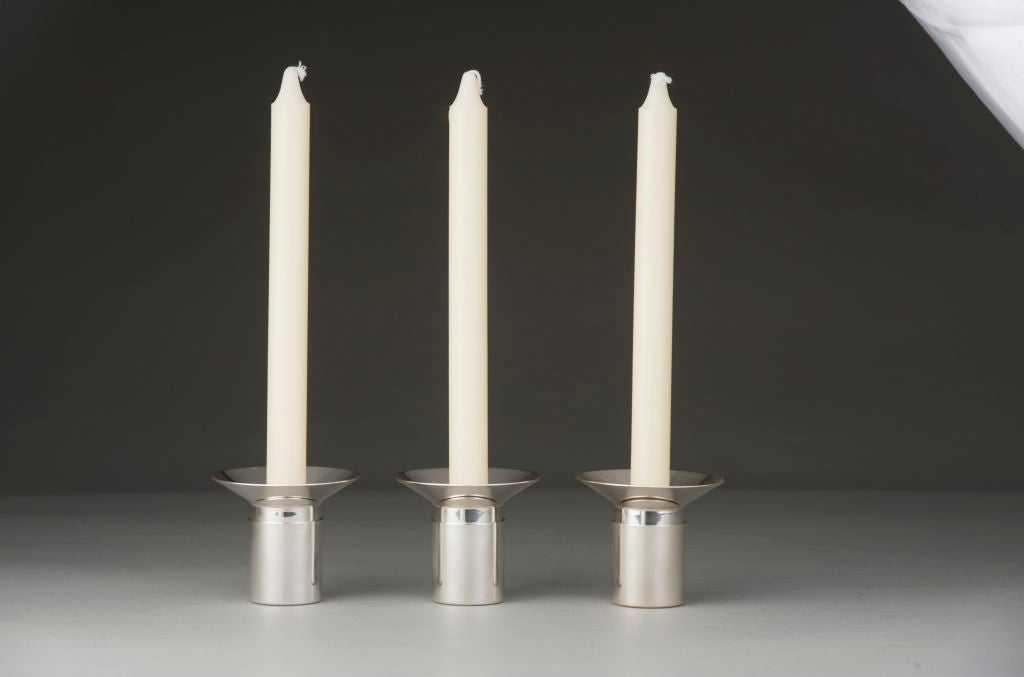 Set Of Three Modern Jensen Candlesticks For Sale at 1stdibs