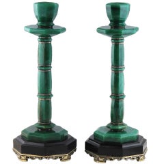 Pair of Aventurine and Silver Mounted Candlesticks