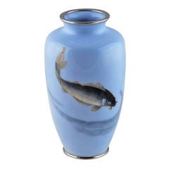 Japanese Cloisonné Enamel Vase with Silver Mounts