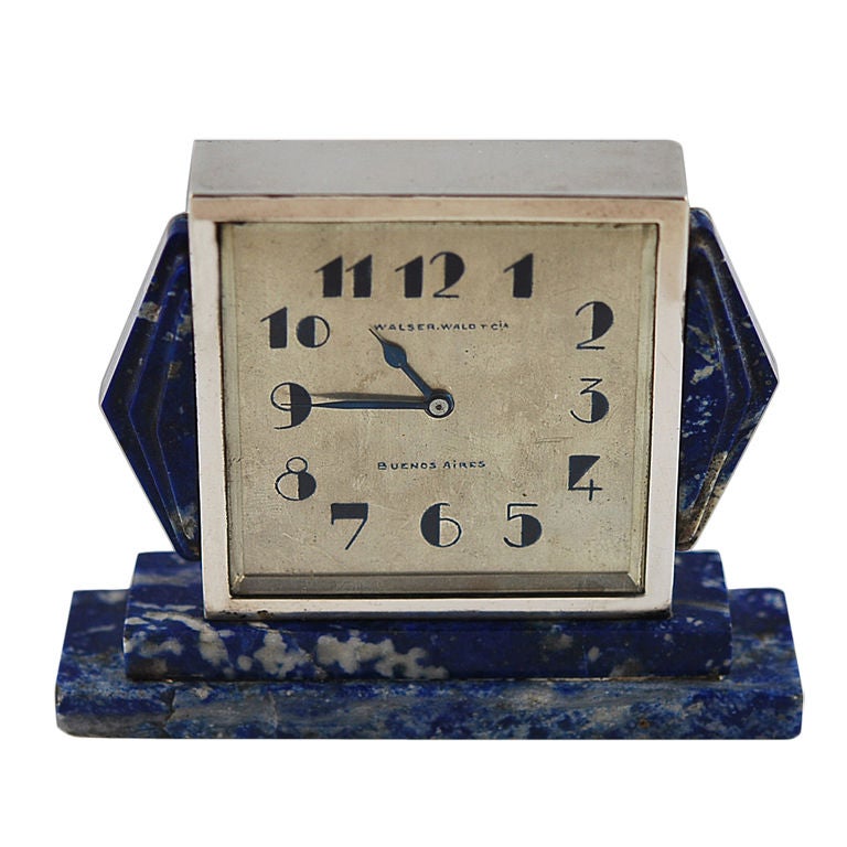 French Art Deco Clock with Lapis For Sale