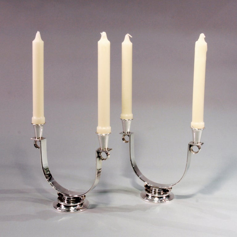 Pair of GEORG JENSEN Two Branch Candelabra