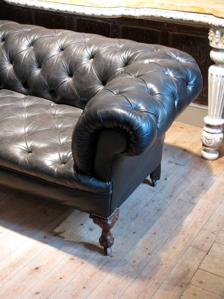 British 19th c. English Country House Leather Chesterfield For Sale