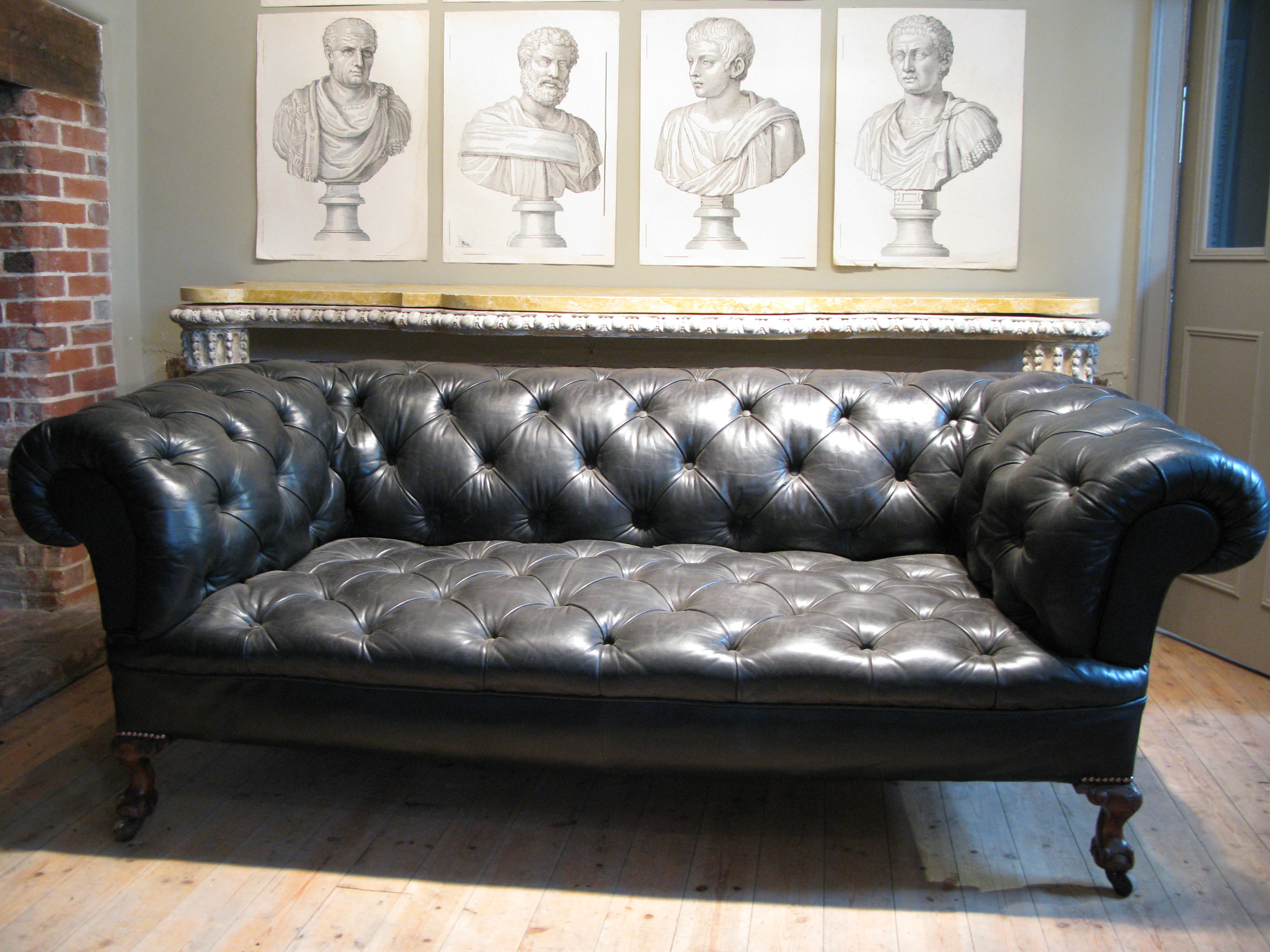 19th c. English Country House Leather Chesterfield For Sale