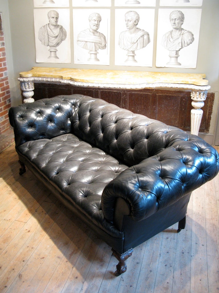 19th c. English Country House Leather Chesterfield For Sale 1