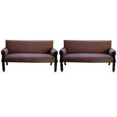Matched Pair Of C19th English Country House Upholstered Sofas / Benches